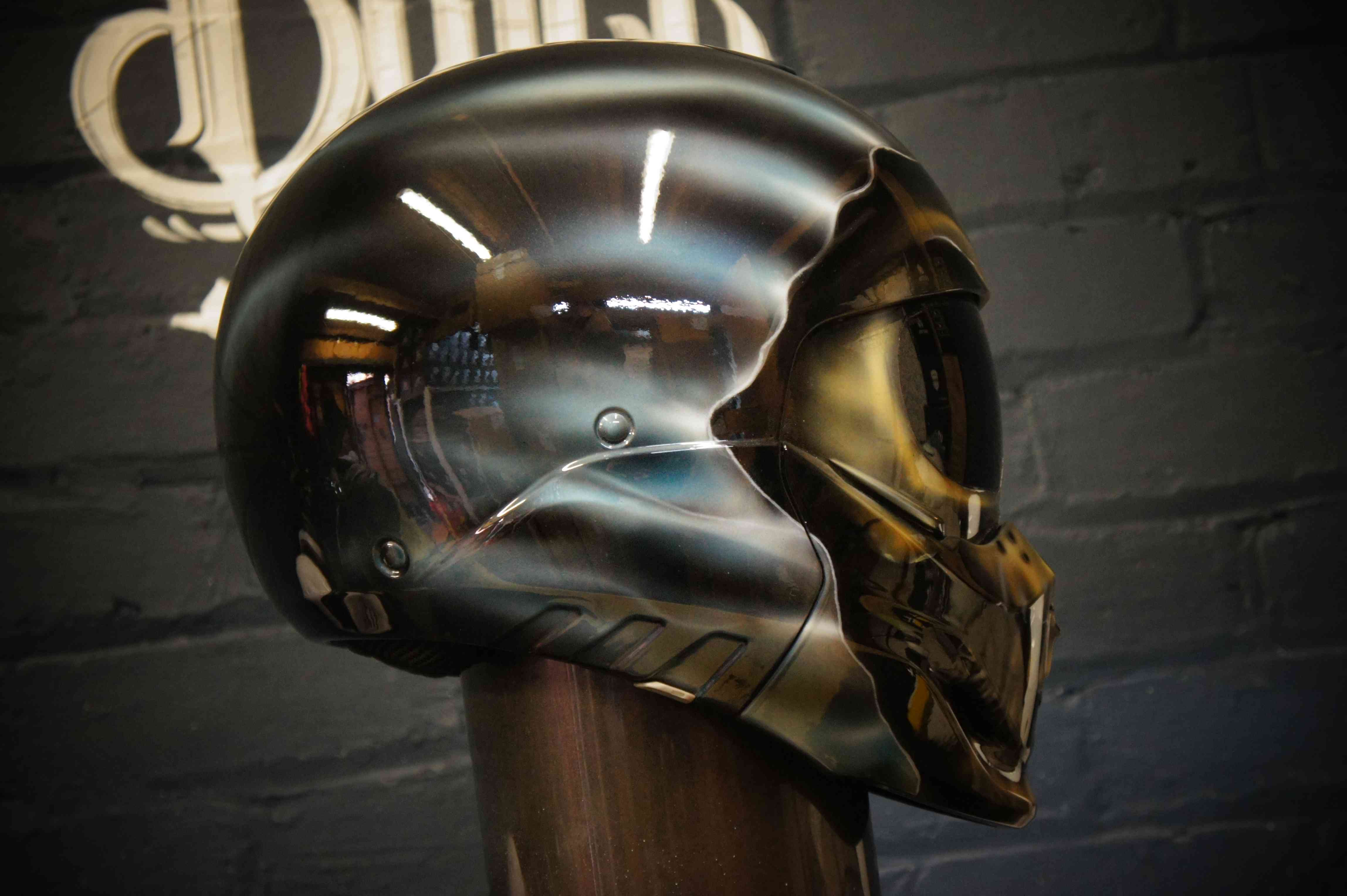 Stunning chrome-effect skull motorcycle helmet with realistic metallic silver finish and detailed anatomical features